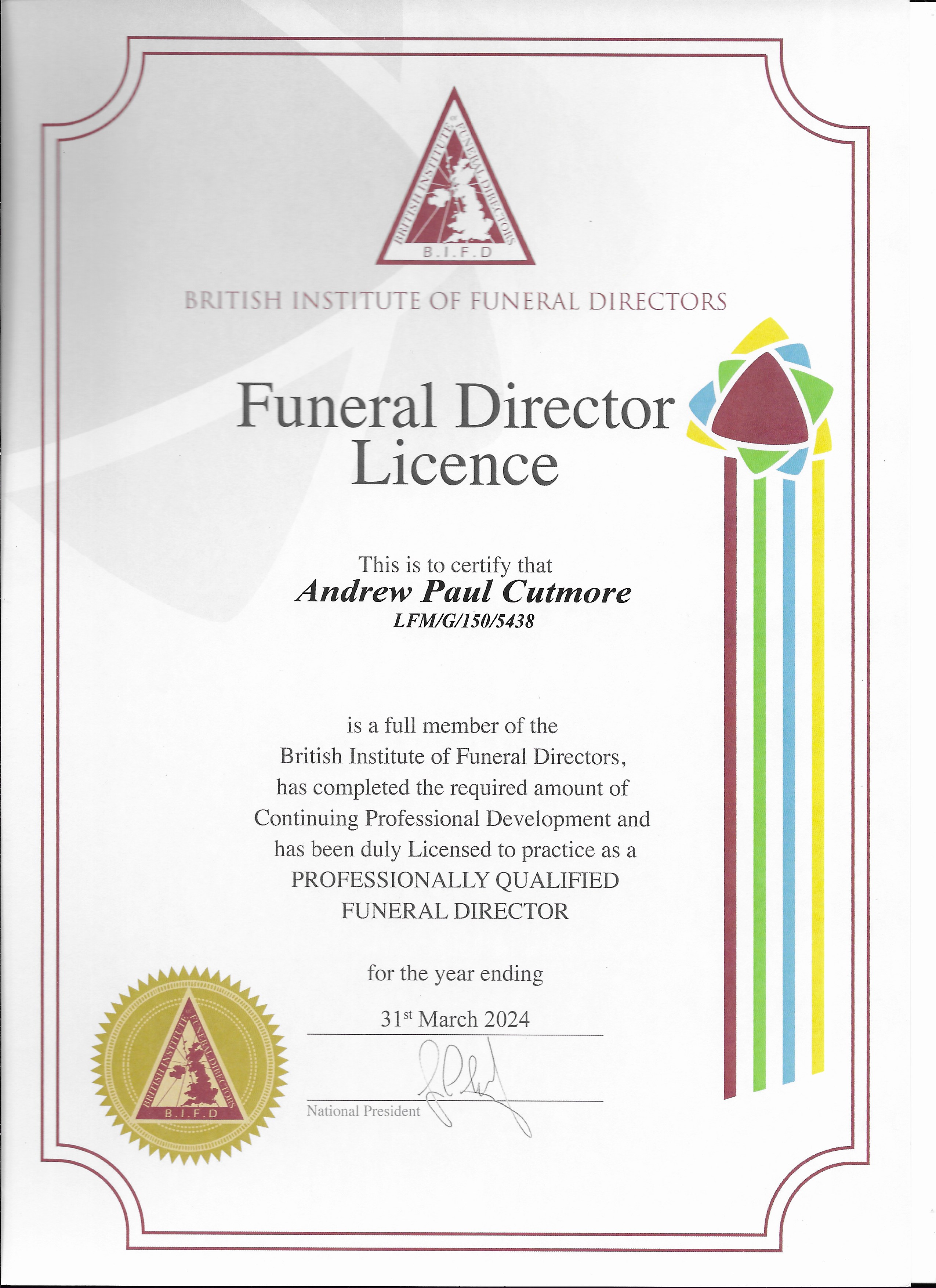 Andrews Funeral Directors License
